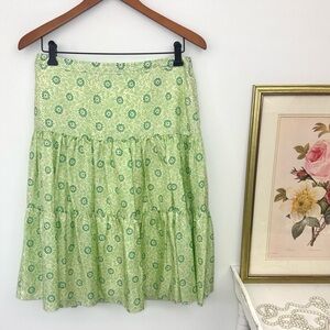 Banana Republic Green Silk Tiered Midi Skirt Sz 6